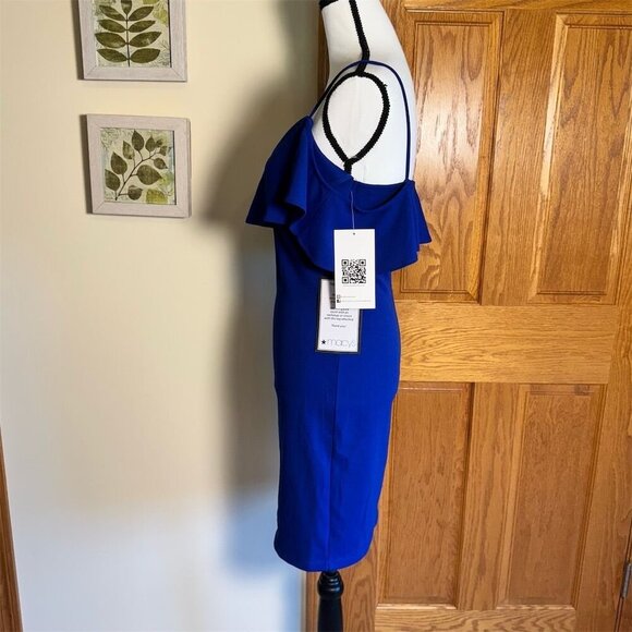 Emerald Sundae Women's Blue Cold Shoulder Ruffle Dress Size M - Picture 5 of 8